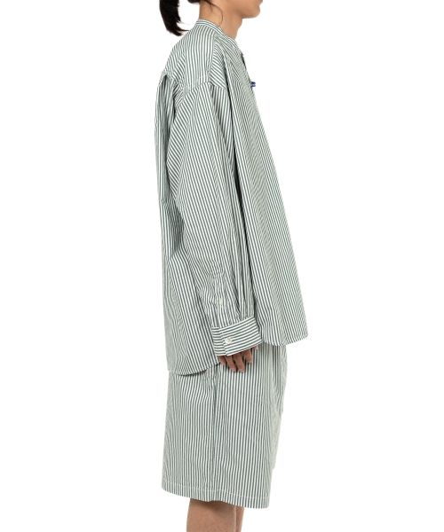  Stripe OX Band Collar Long  Sleeve Shirt