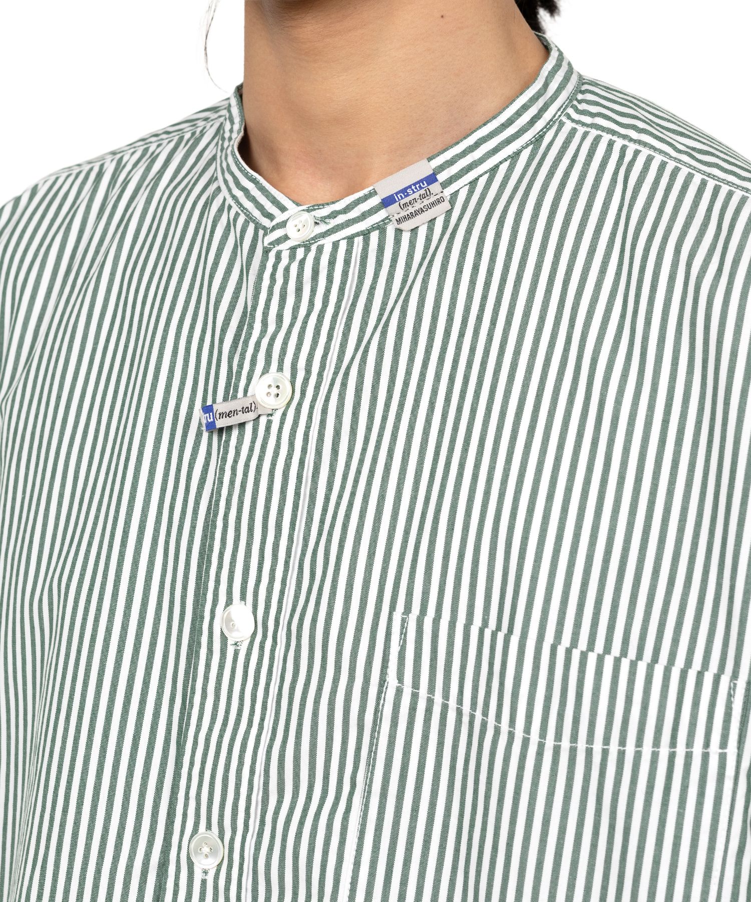  Stripe OX Band Collar Long  Sleeve Shirt