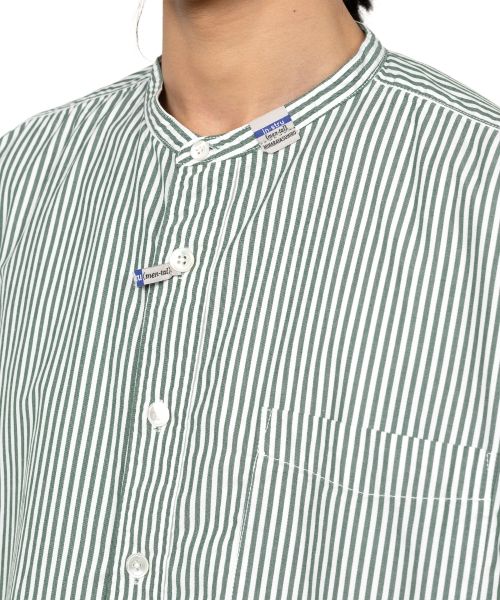  Stripe OX Band Collar Long  Sleeve Shirt