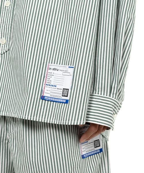  Stripe OX Band Collar Long  Sleeve Shirt