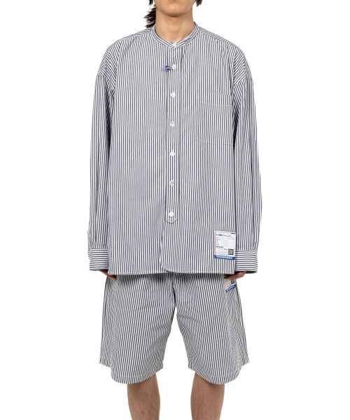  Stripe OX Band Collar Long  Sleeve Shirt