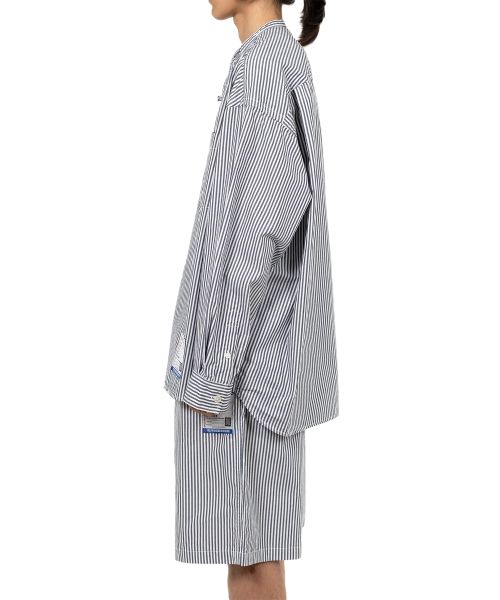  Stripe OX Band Collar Long  Sleeve Shirt