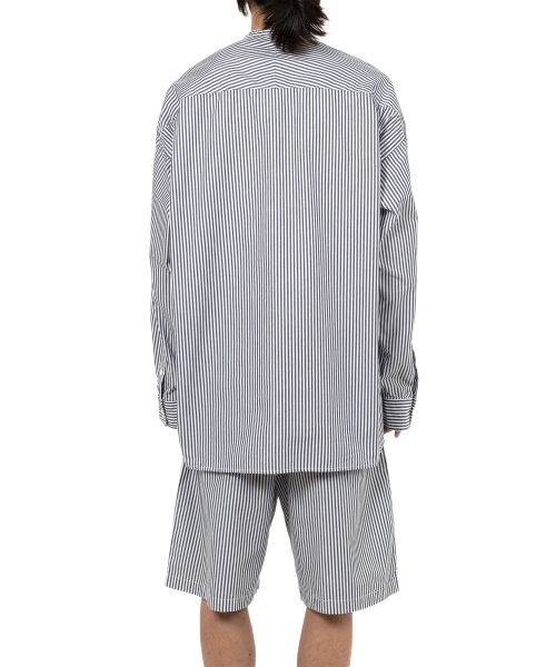  Stripe OX Band Collar Long  Sleeve Shirt