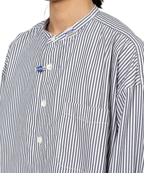  Stripe OX Band Collar Long  Sleeve Shirt