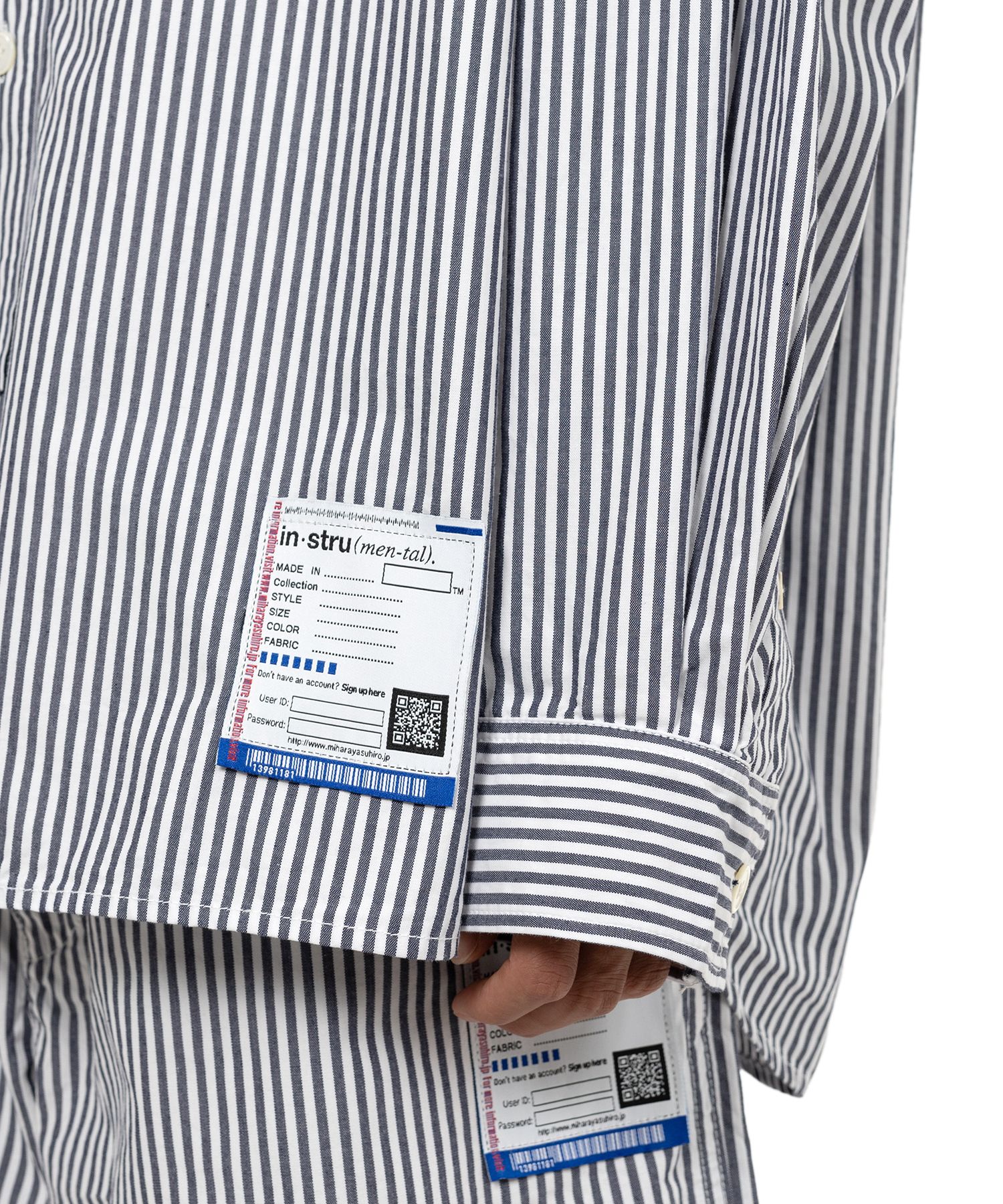  Stripe OX Band Collar Long  Sleeve Shirt