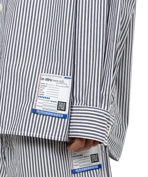  Stripe OX Band Collar Long  Sleeve Shirt