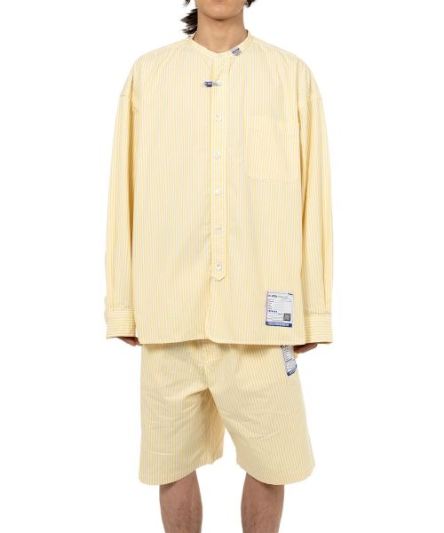  Stripe OX Band Collar Long  Sleeve Shirt