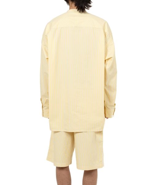  Stripe OX Band Collar Long  Sleeve Shirt