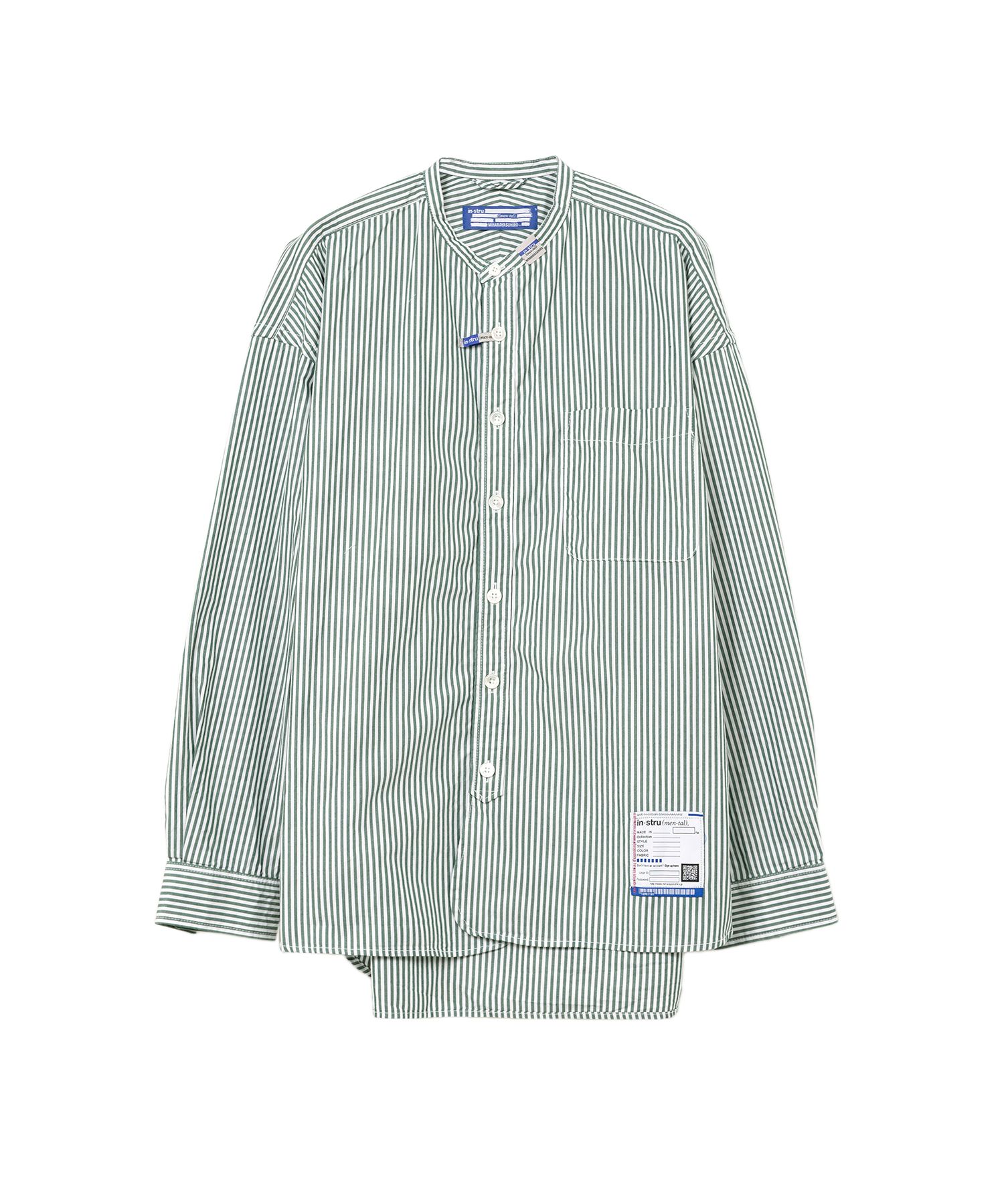  Stripe OX Band Collar Long  Sleeve Shirt