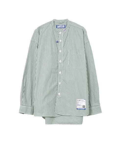  Stripe OX Band Collar Long  Sleeve Shirt