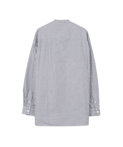  Stripe OX Band Collar Long  Sleeve Shirt