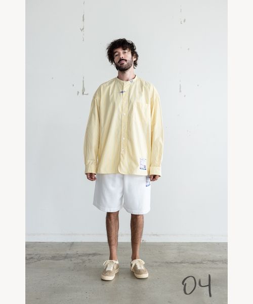  Stripe OX Band Collar Long  Sleeve Shirt