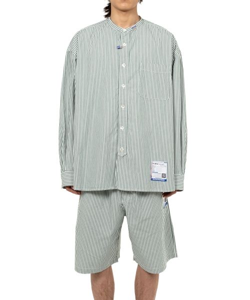  Stripe OX Band Collar Long  Sleeve Shirt