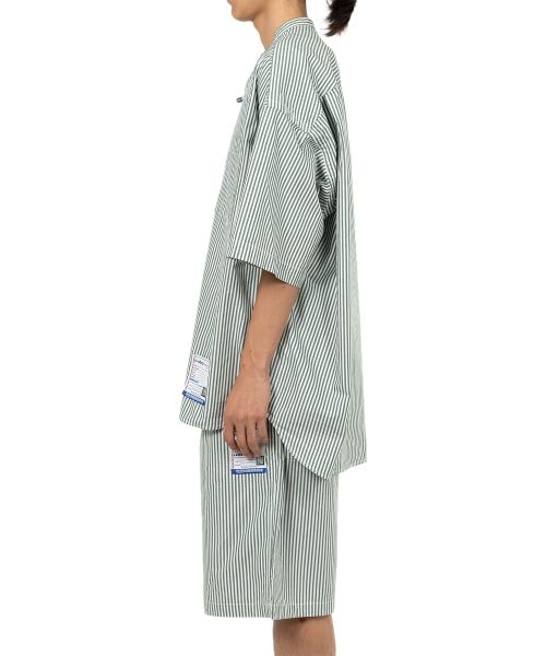  Stripe OX Band Collar Short Sleeve Shirt