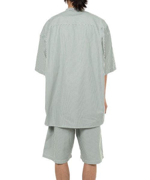  Stripe OX Band Collar Short Sleeve Shirt