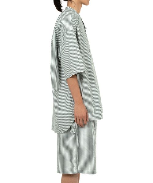  Stripe OX Band Collar Short Sleeve Shirt