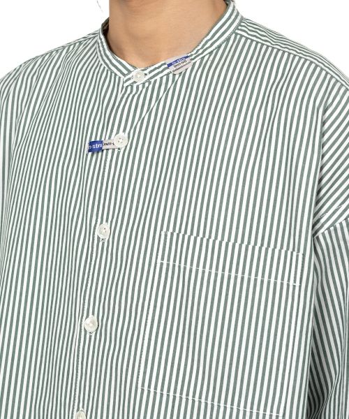  Stripe OX Band Collar Short Sleeve Shirt