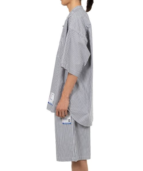  Stripe OX Band Collar Short Sleeve Shirt