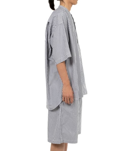  Stripe OX Band Collar Short Sleeve Shirt