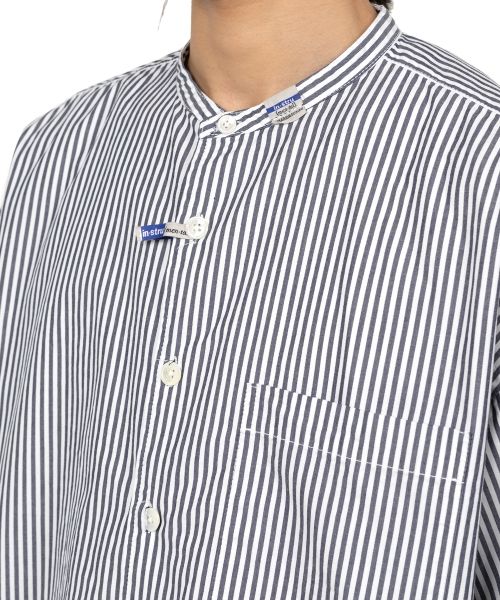  Stripe OX Band Collar Short Sleeve Shirt