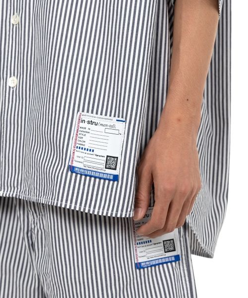  Stripe OX Band Collar Short Sleeve Shirt