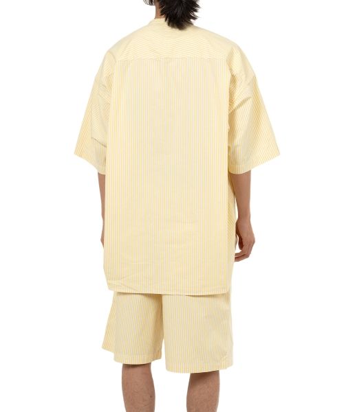  Stripe OX Band Collar Short Sleeve Shirt