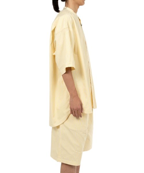  Stripe OX Band Collar Short Sleeve Shirt