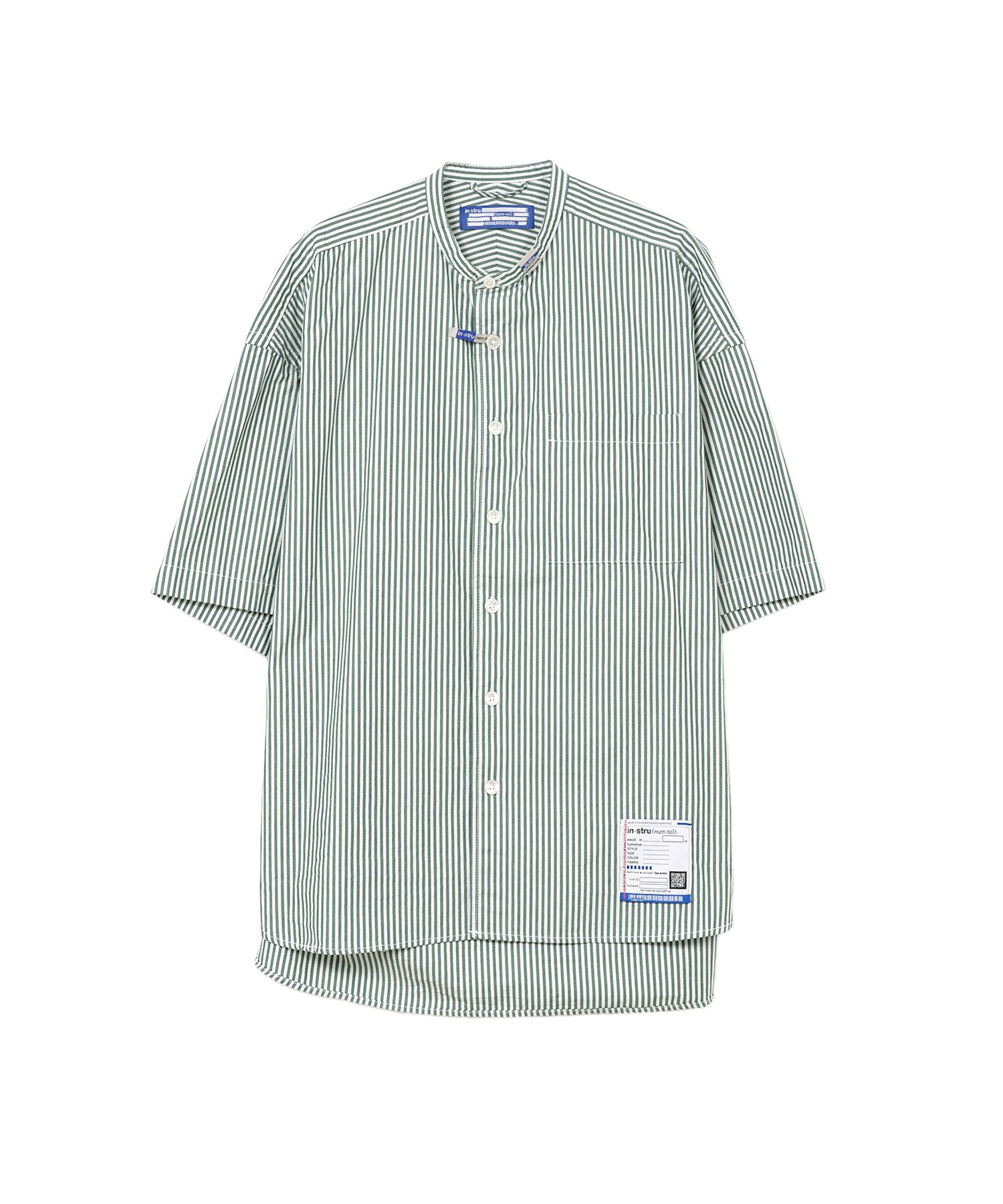  Stripe OX Band Collar Short Sleeve Shirt