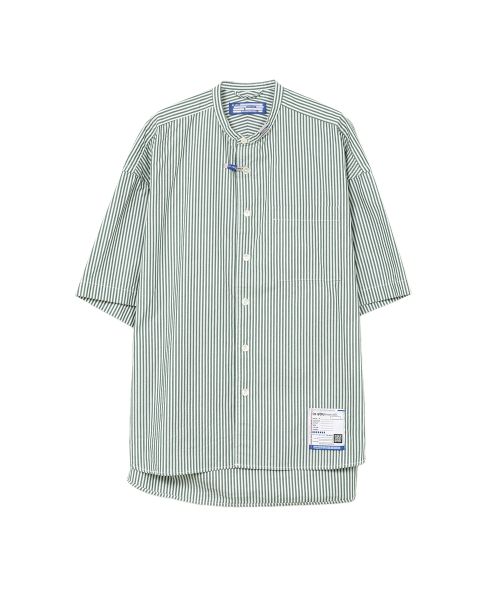  Stripe OX Band Collar Short Sleeve Shirt