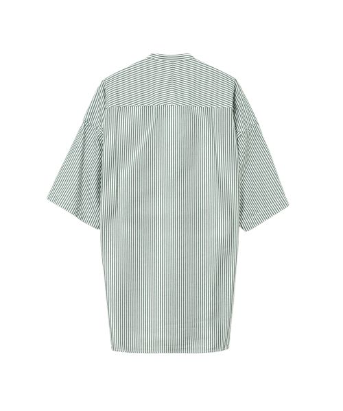  Stripe OX Band Collar Short Sleeve Shirt