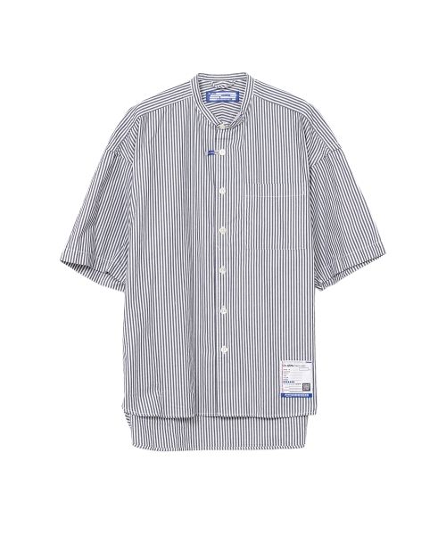  Stripe OX Band Collar Short Sleeve Shirt