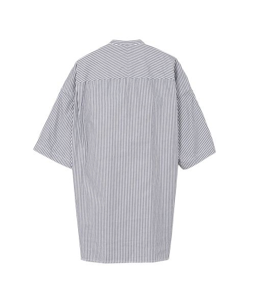 Stripe OX Band Collar Short Sleeve Shirt