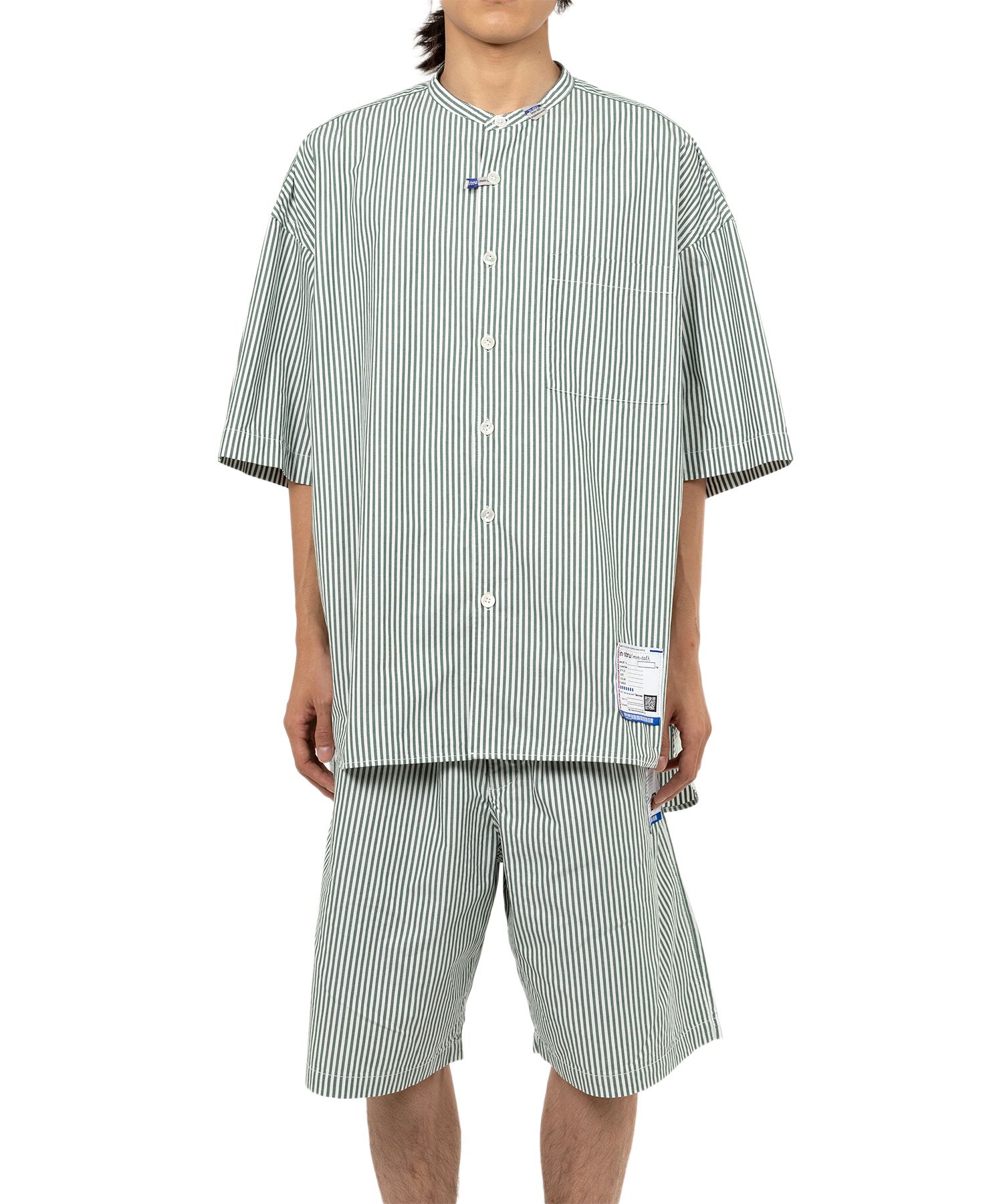  Stripe OX Band Collar Short Sleeve Shirt