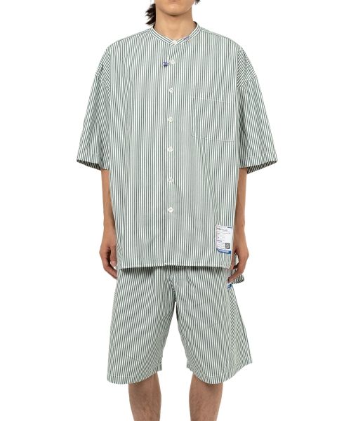  Stripe OX Band Collar Short Sleeve Shirt