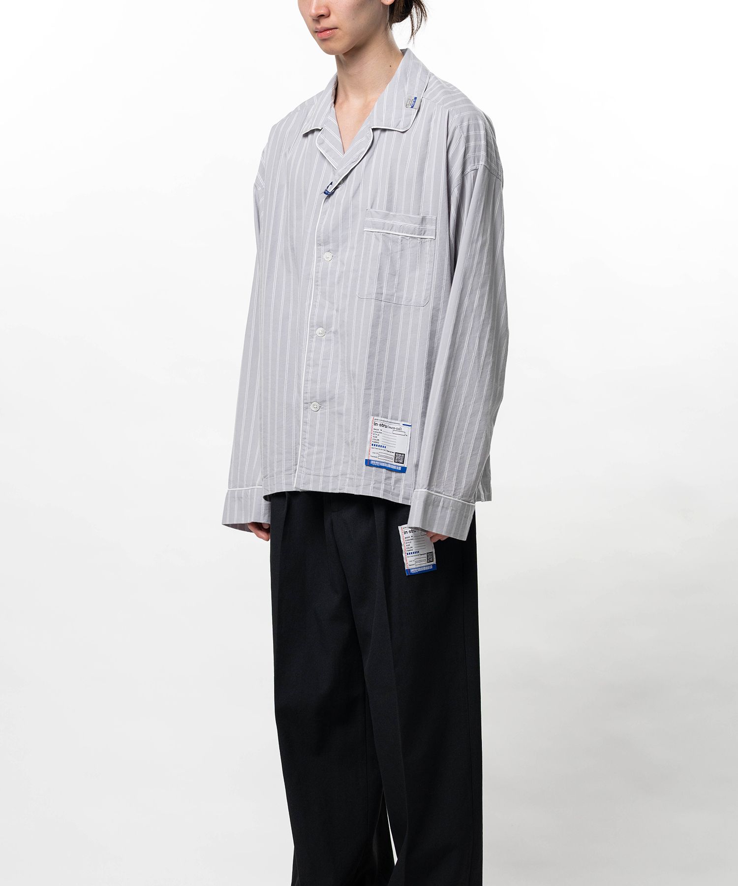Cotton Rayon Stripe Piping Long Sleeve Shirt