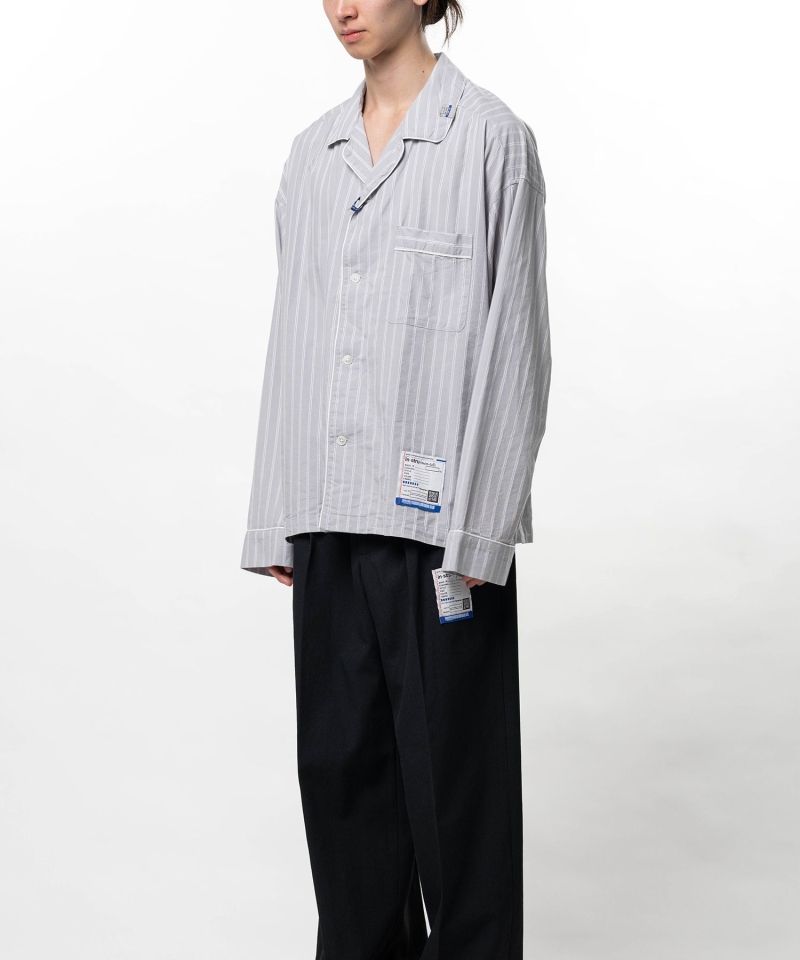 Cotton Rayon Stripe Piping Long Sleeve Shirt