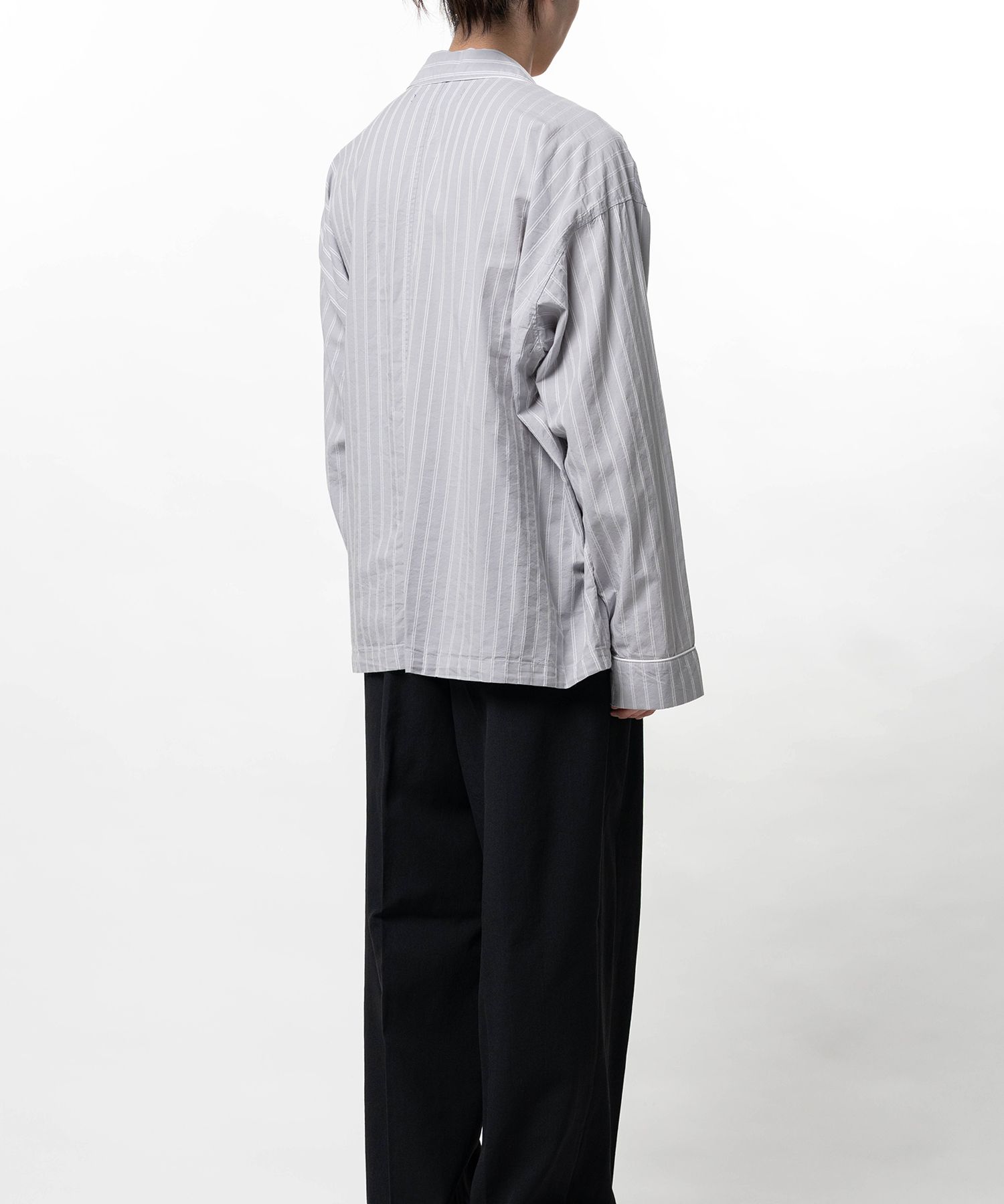Cotton Rayon Stripe Piping Long Sleeve Shirt