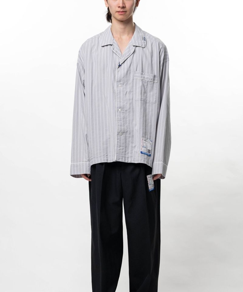 Cotton Rayon Stripe Piping Long Sleeve Shirt