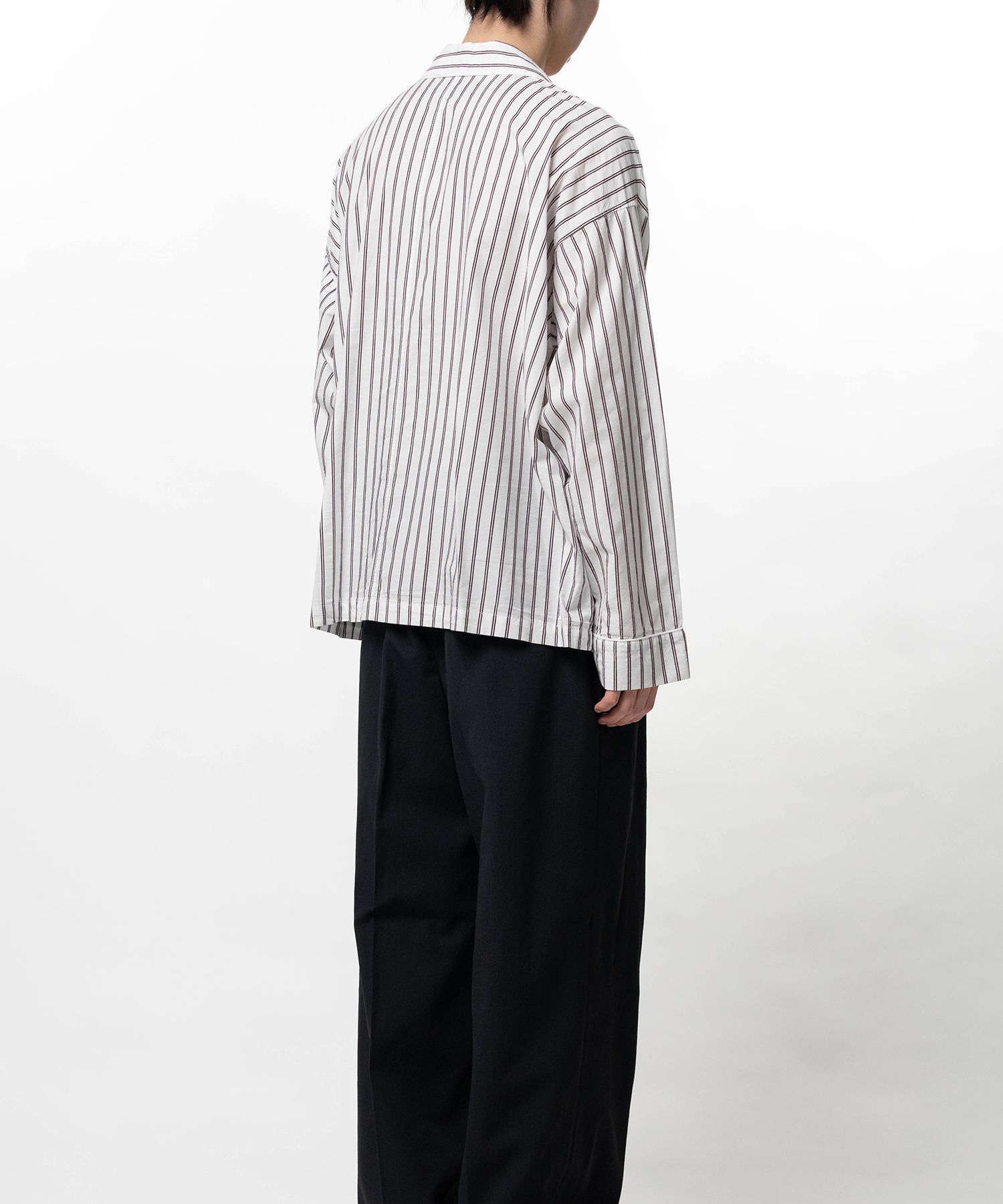 Cotton Rayon Stripe Piping Long Sleeve Shirt