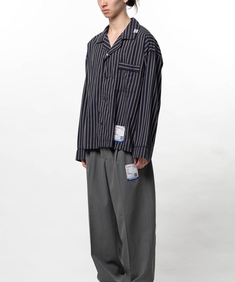 Cotton Rayon Stripe Piping Long Sleeve Shirt