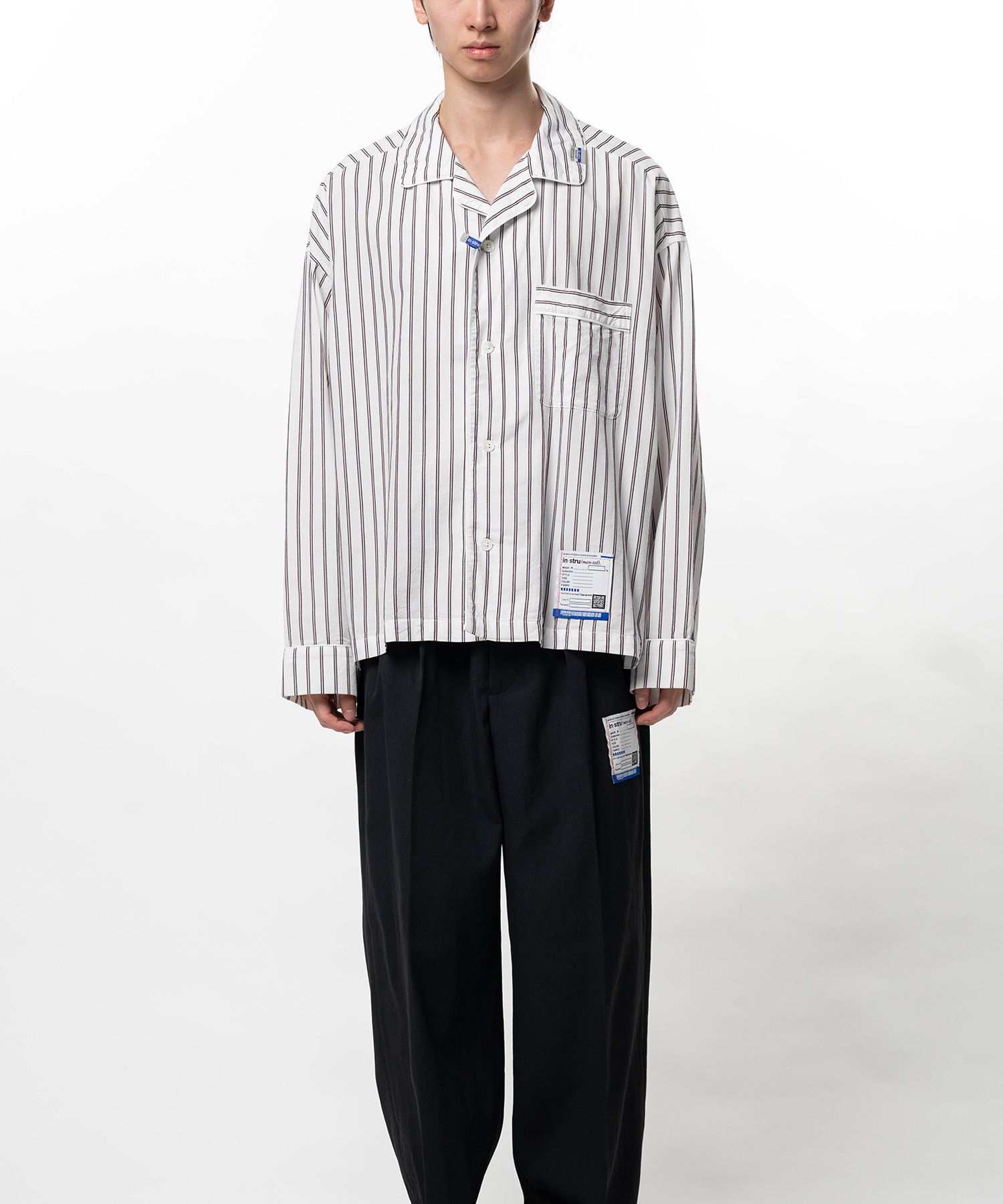 Cotton Rayon Stripe Piping Long Sleeve Shirt