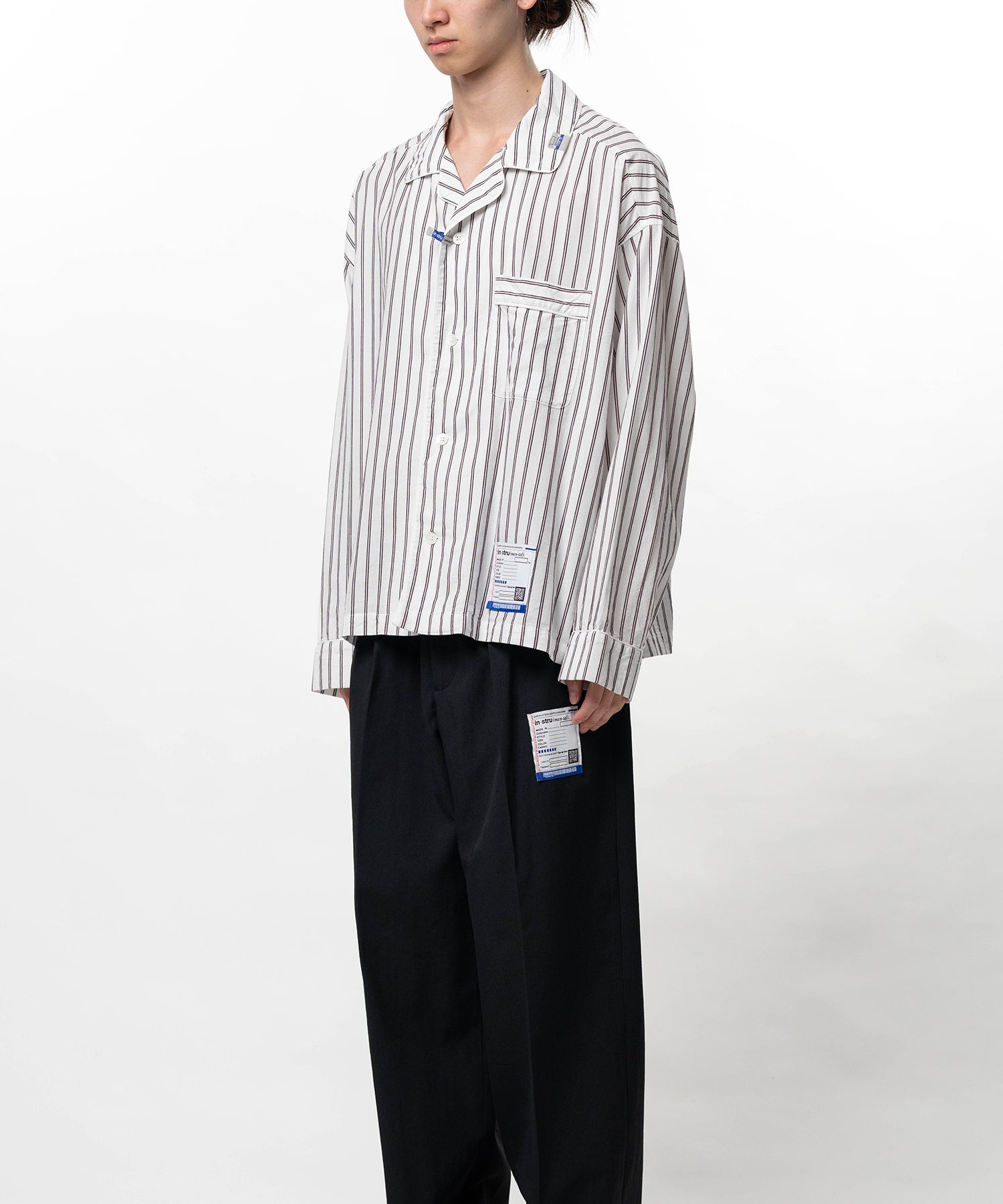 Cotton Rayon Stripe Piping Long Sleeve Shirt