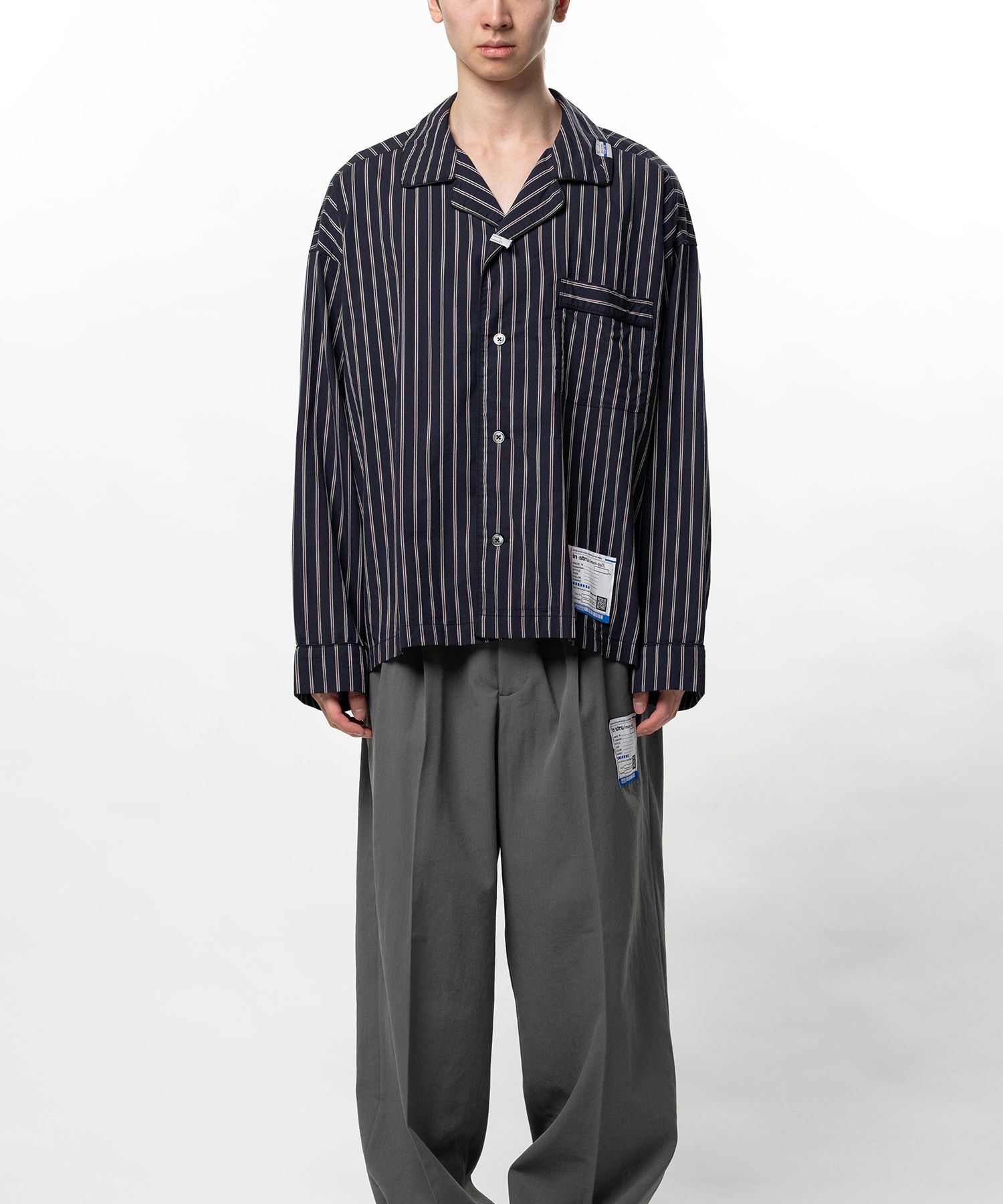 Cotton Rayon Stripe Piping Long Sleeve Shirt