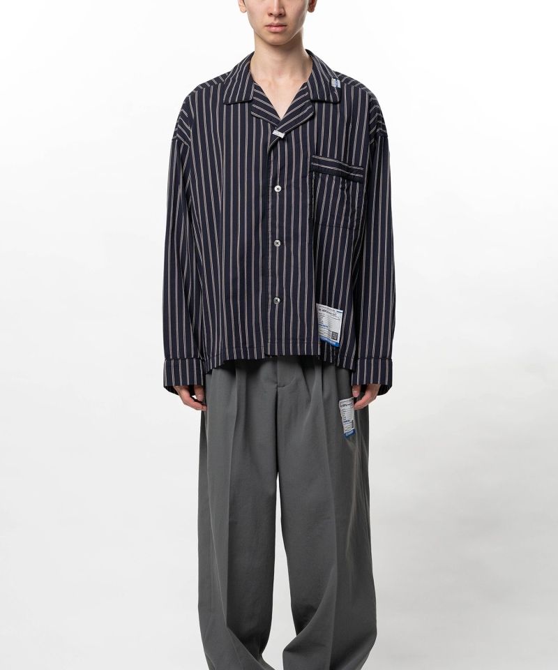 Cotton Rayon Stripe Piping Long Sleeve Shirt