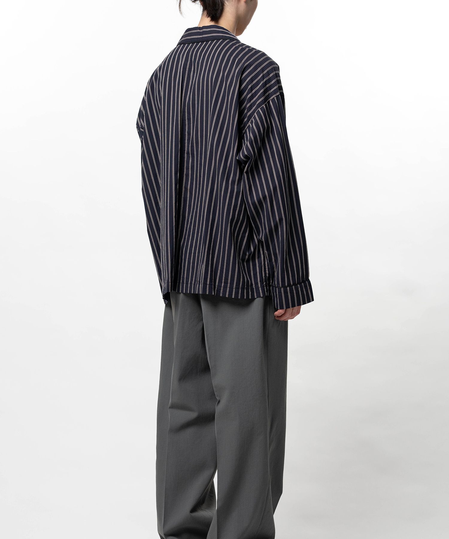 Cotton Rayon Stripe Piping Long Sleeve Shirt