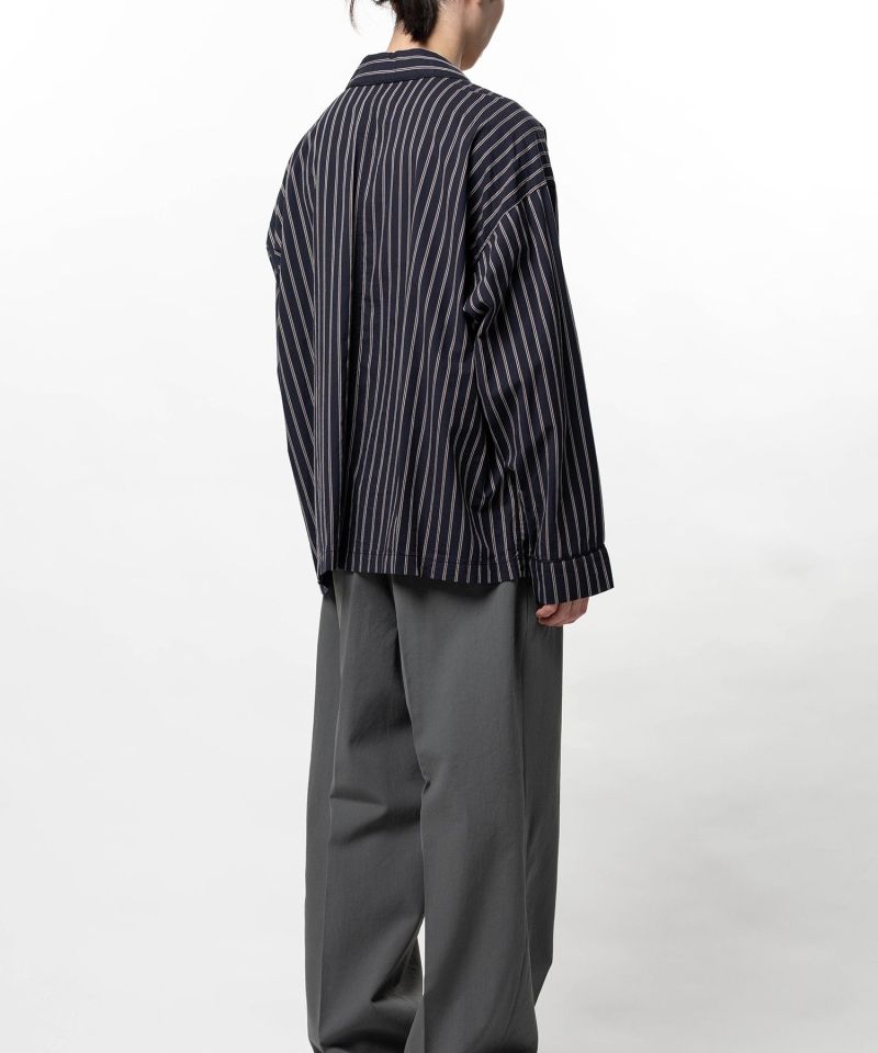 Cotton Rayon Stripe Piping Long Sleeve Shirt