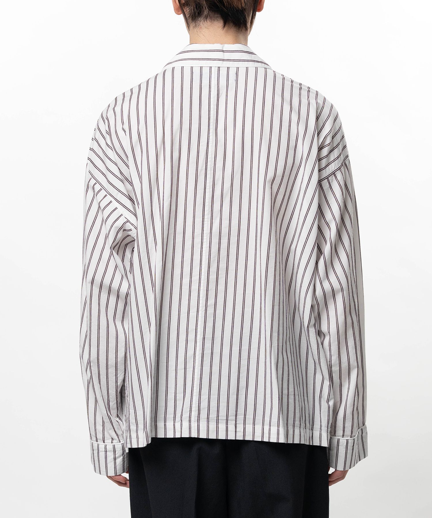 Cotton Rayon Stripe Piping Long Sleeve Shirt