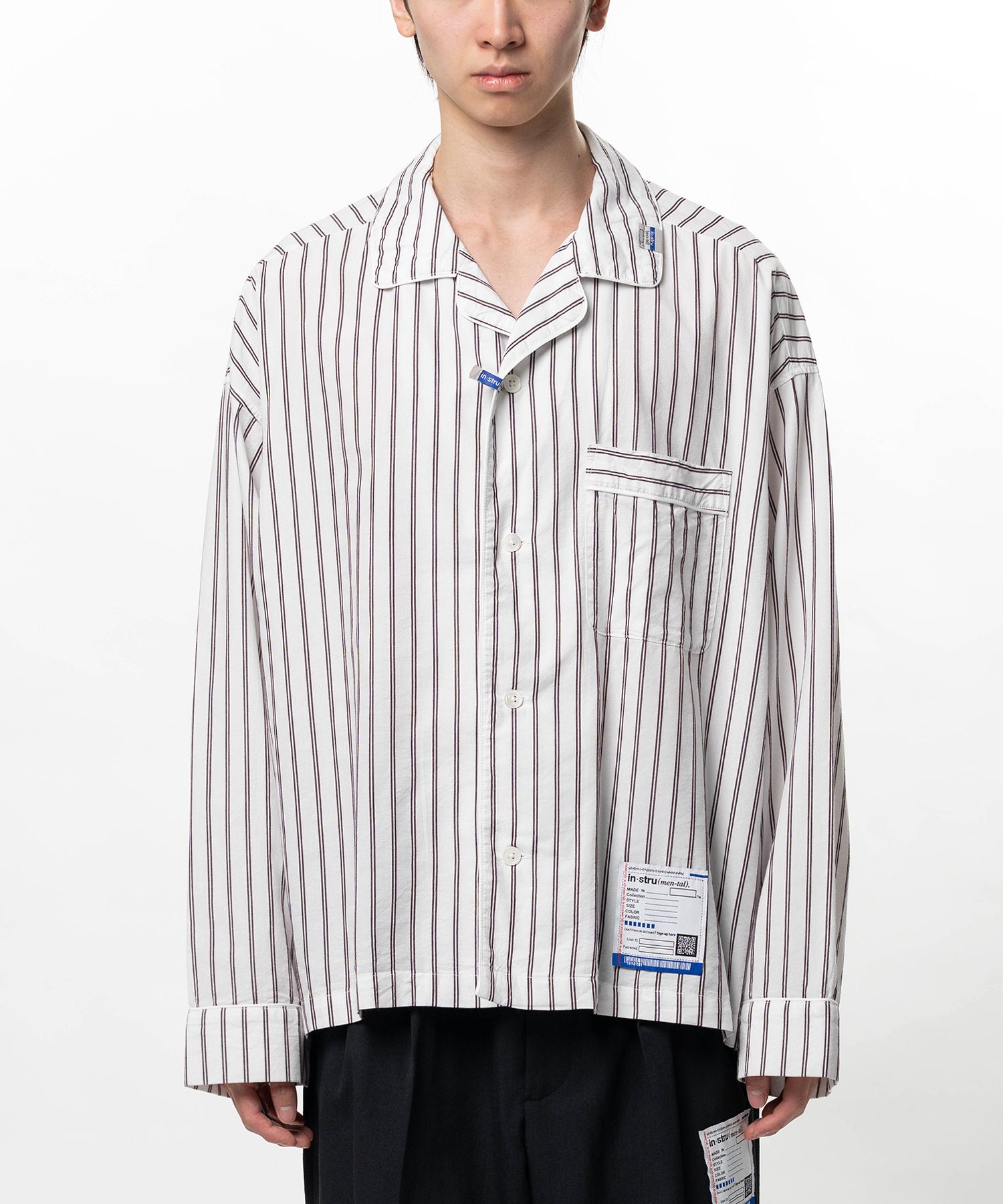 Cotton Rayon Stripe Piping Long Sleeve Shirt