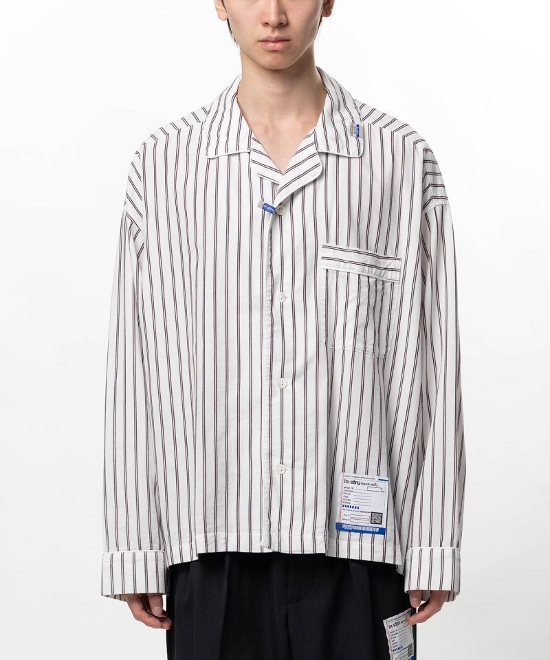 Cotton Rayon Stripe Piping Long Sleeve Shirt