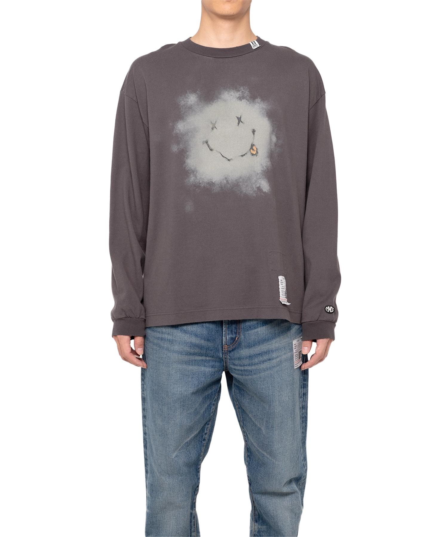 Distressed Smily Face Printed LS T-shirt
